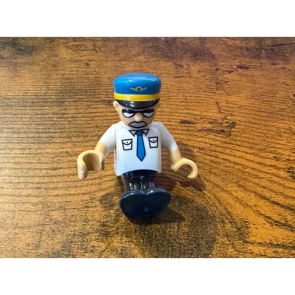Vintage Brio Pilot White Uniform Blue Tie Captain Hat Sunglasses Mustache